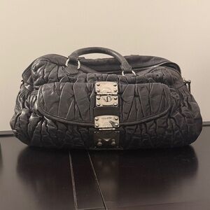 Miu Miu Matelasse Crossbody Bag Navy Leather